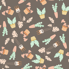 Indoor or house plants seamless vector pattern