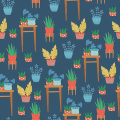 Indoor or house plants seamless vector pattern