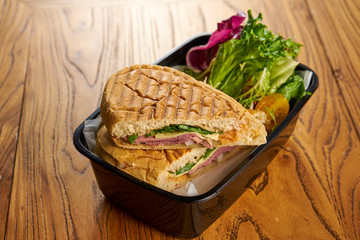 Western style sausage meal with bread