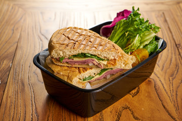 Western style sausage meal with bread