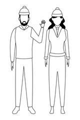 couple wearing winter clothes black and white