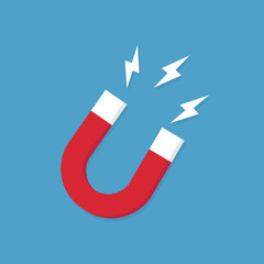 Red Magnet with magnetic power sign. Magnet icon. Vector illustration