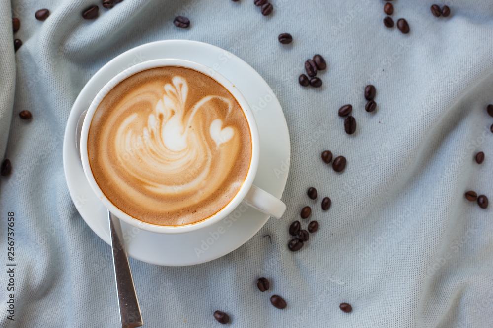 Wall mural Close shots, hot coffee in a white cup