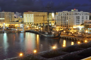 Sailing Ship Docked in San Juan, Puerto Rico - obrazy, fototapety, plakaty