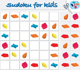 Sudoku for kids with colorful geometric figures. Game for preschool kids