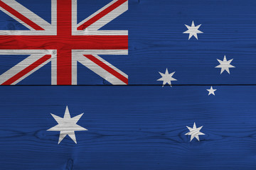 Australia flag painted on old wood plank