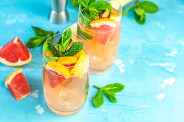 Grapefruit and fresh mint cocktail with juice