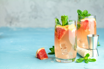 Grapefruit and fresh mint cocktail with juice