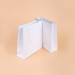 White paper bag isolated on simple background