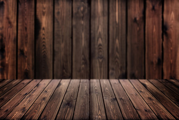 wooden table on blurred background / photo imitation design element