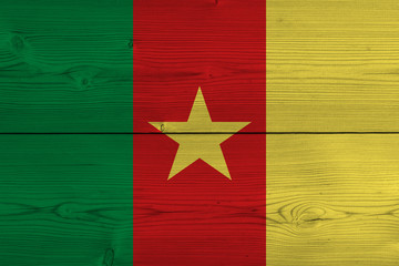 Cameroon flag painted on old wood plank