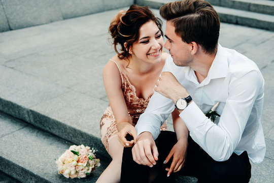 Dating concept. Young happy couple of lovers having fun.