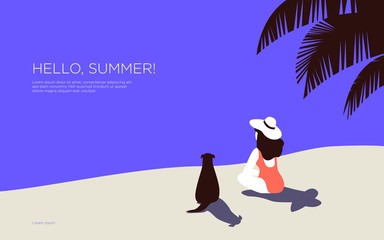 summer woman beach back sit wind 