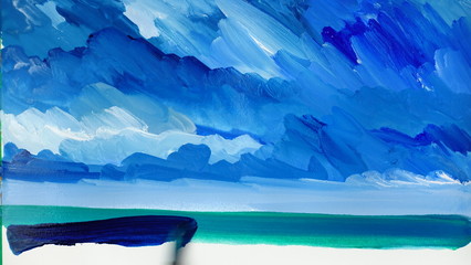 Drawing of the sea and sky.