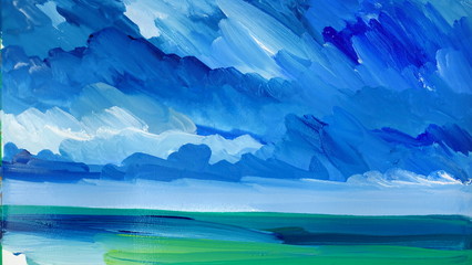 Drawing of the sea and sky.