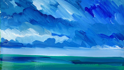 Drawing of the sea and sky.