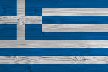 Greece flag painted on old wood plank