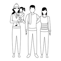 family avatars cartoon character black and white