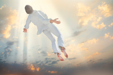 Fototapeta na wymiar Soul Ascension. Ghost of a man taken up into heaven. Afterlife, meditation and dream concept 3d render