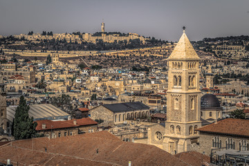 Fototapeta premium Jerusalem - October 03, 2018: Panorama of the old City of Jerusalem, Israel