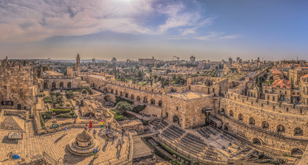 Naklejka premium Jerusalem - October 03, 2018: Panoramic view of the Tower of David fortress in the old City of Jerusalem, Israel