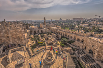 Fototapeta premium Jerusalem - October 03, 2018: Panoramic view of the Tower of David fortress in the old City of Jerusalem, Israel