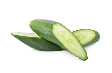 portion cut fresh Japanese cucumber on white background