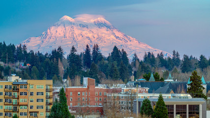 Downtown Olympia And Mount Rainier
