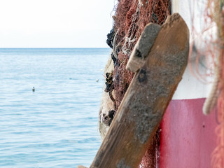 Red de pesca en escalera de barco 