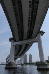 隅田川下りでレインボーブリッジを下から見上げる