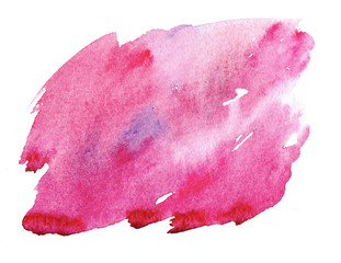 Abstract pink watercolor hand painted brush stroke on white paper