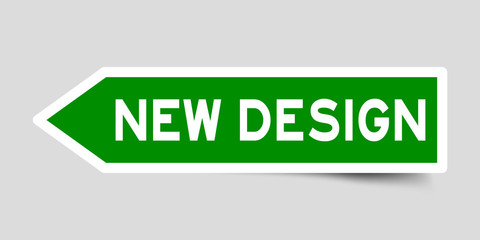 Green color arrow label sticker with word new design on gray background