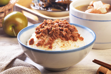 Taiwan famous food - Braised pork rice. Taiwan Delicacies, Taiwan Street Food