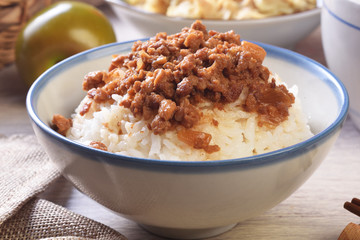 Taiwan famous food - Braised pork rice. Taiwan Delicacies, Taiwan Street Food