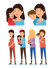 Fototapeta premium set women mothers with son and daugher