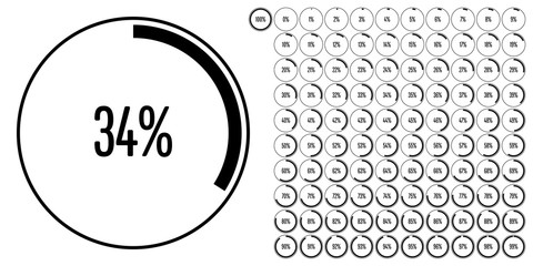 Set of circle percentage diagrams (meters) from 0 to 100 ready-to-use for web design, user interface (UI) or infographic - indicator with black