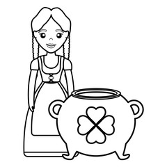 st patricks day card with cauldron with irish woman