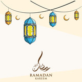 Arabic Calligraphy of ramadan mubarak (Generous Ramadan) with lantern hand drawn style