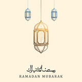 Arabic Calligraphy of ramadan mubarak (Generous Ramadan) with lantern hand drawn style