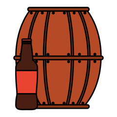 beer wooden barrel with bottle