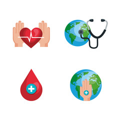 set heartbeat with hands and drop blood with cross