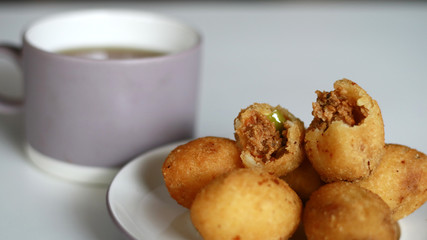 Combro, Indonesian traditional food, and a cup of tea.