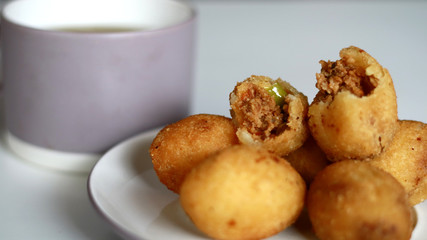 Combro, Indonesian traditional food, and a cup of tea.