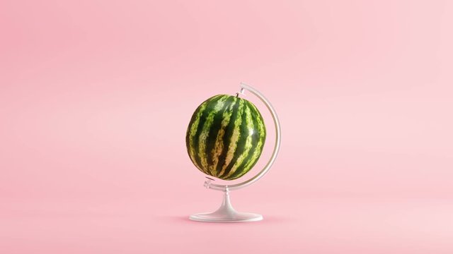 Water melon turn around Mimicry minimal idea concept on pastel pink background. 3D Animation