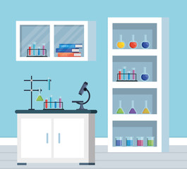 office chemistry with erlenmeyer flask and books