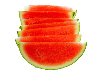 sliced fresh seedless watermelon isolated on white background