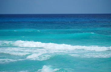 landscape of sea waves at beach in Caribbean sea