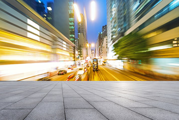 empty brick floor and cityscape of modern city near ,  hong kong
