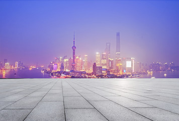 empty brick floor and cityscape of modern city near , shanghai