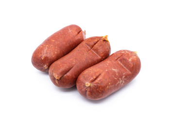 sausage, sucuk (sujuk) slices on white background